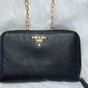 Prada Black Leather Chain Clutch